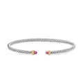 David Yurman Silver and Yellow Gold Micro Cable Flex Pink Tourmaline Bracelet