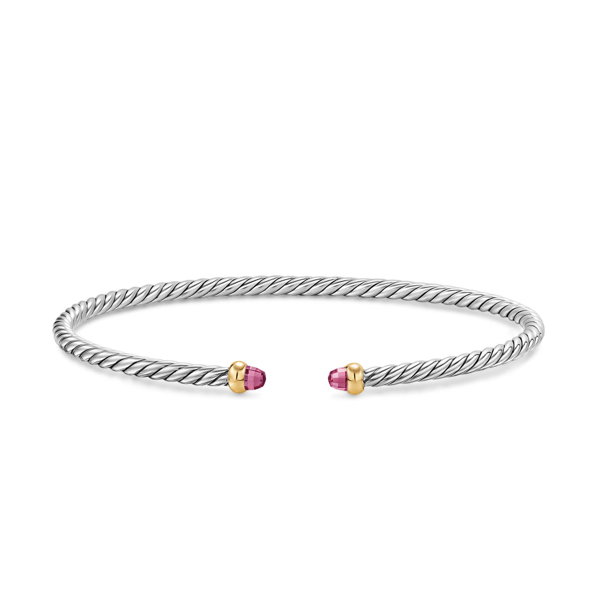 David Yurman Silver and Yellow Gold Micro Cable Flex Pink Tourmaline Bracelet