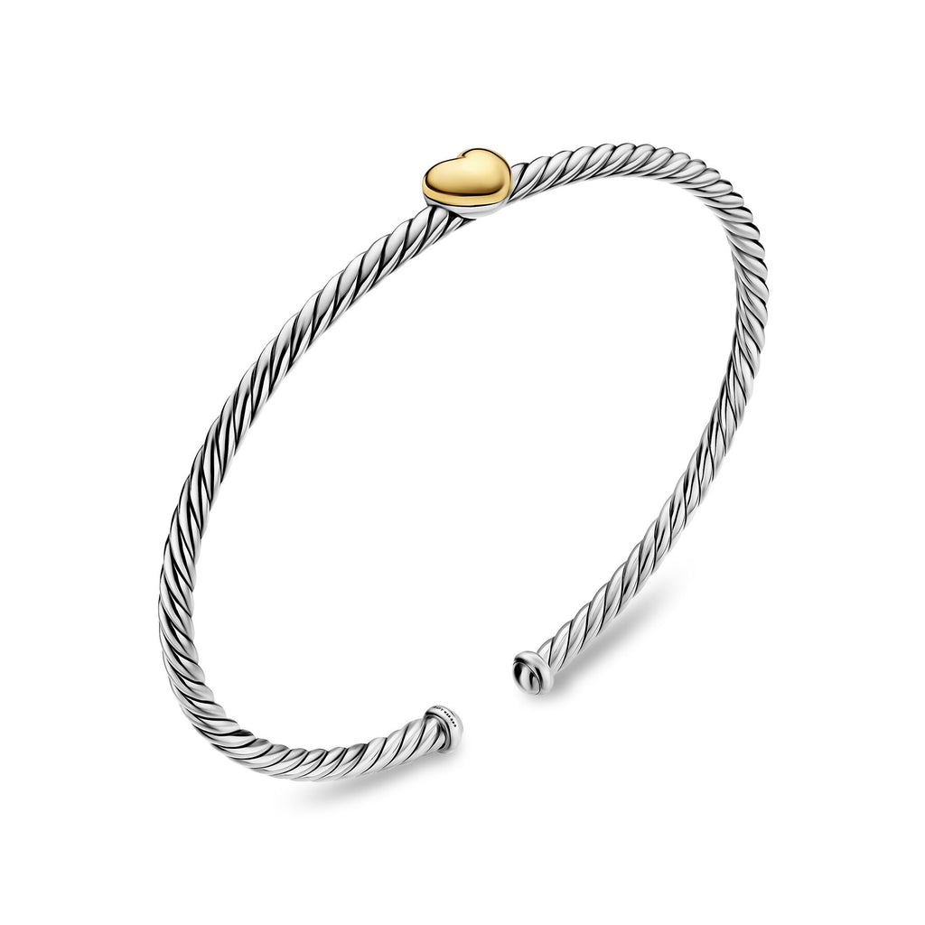 David Yurman Silver and Gold Micro Cable Heart Bracelet Small
