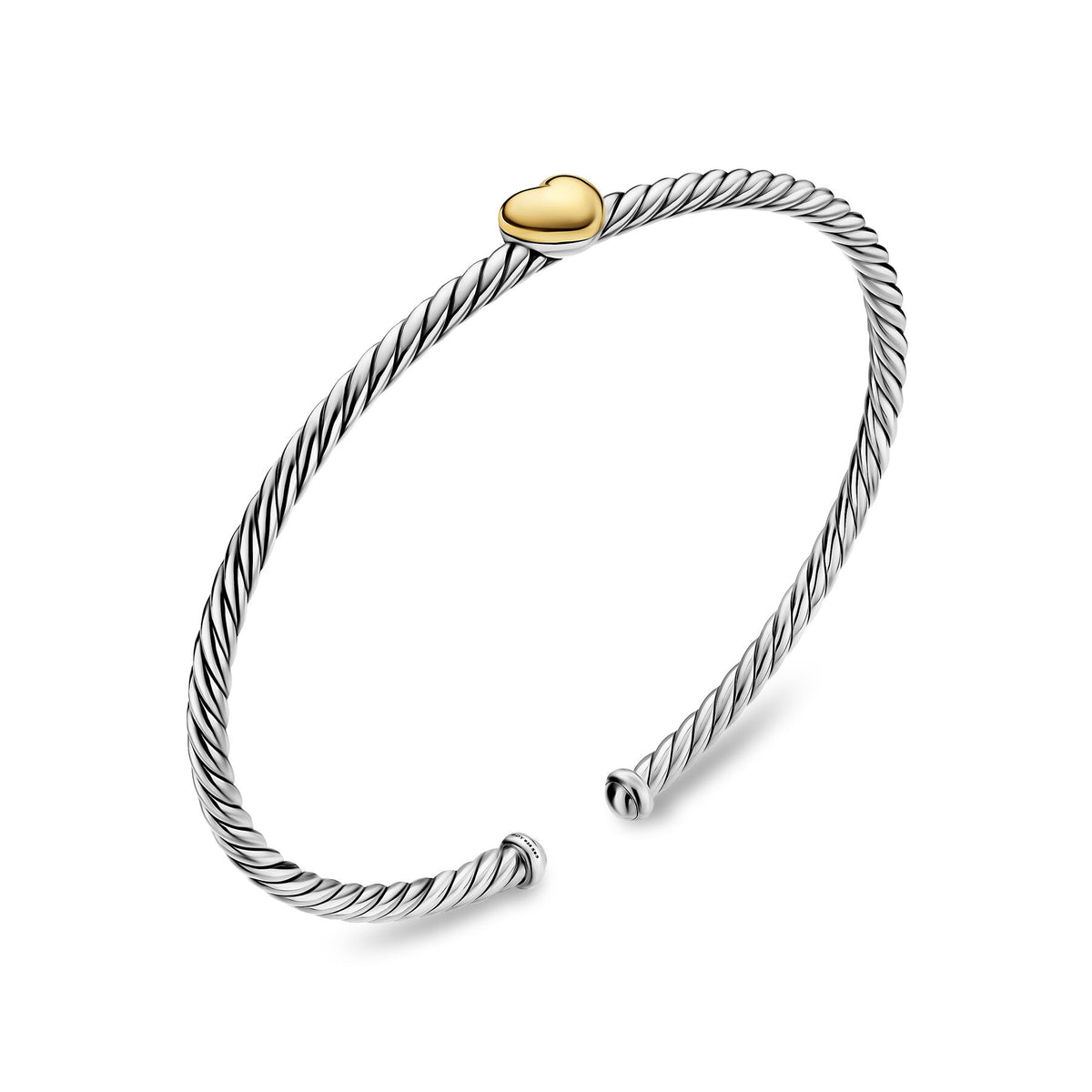 David Yurman Silver and Gold Micro Cable Heart Bracelet Small