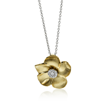 Flower Pendant Necklace in 18k Gold with Diamonds - Simon G. Jewelry