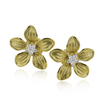 Flower Stud Earrings in 18k Gold with Diamonds - Simon G. Jewelry