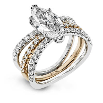 Marquise - cut Engagement Ring & Matching Wedding Band in 18k Gold with Diamonds - Simon G. Jewelry