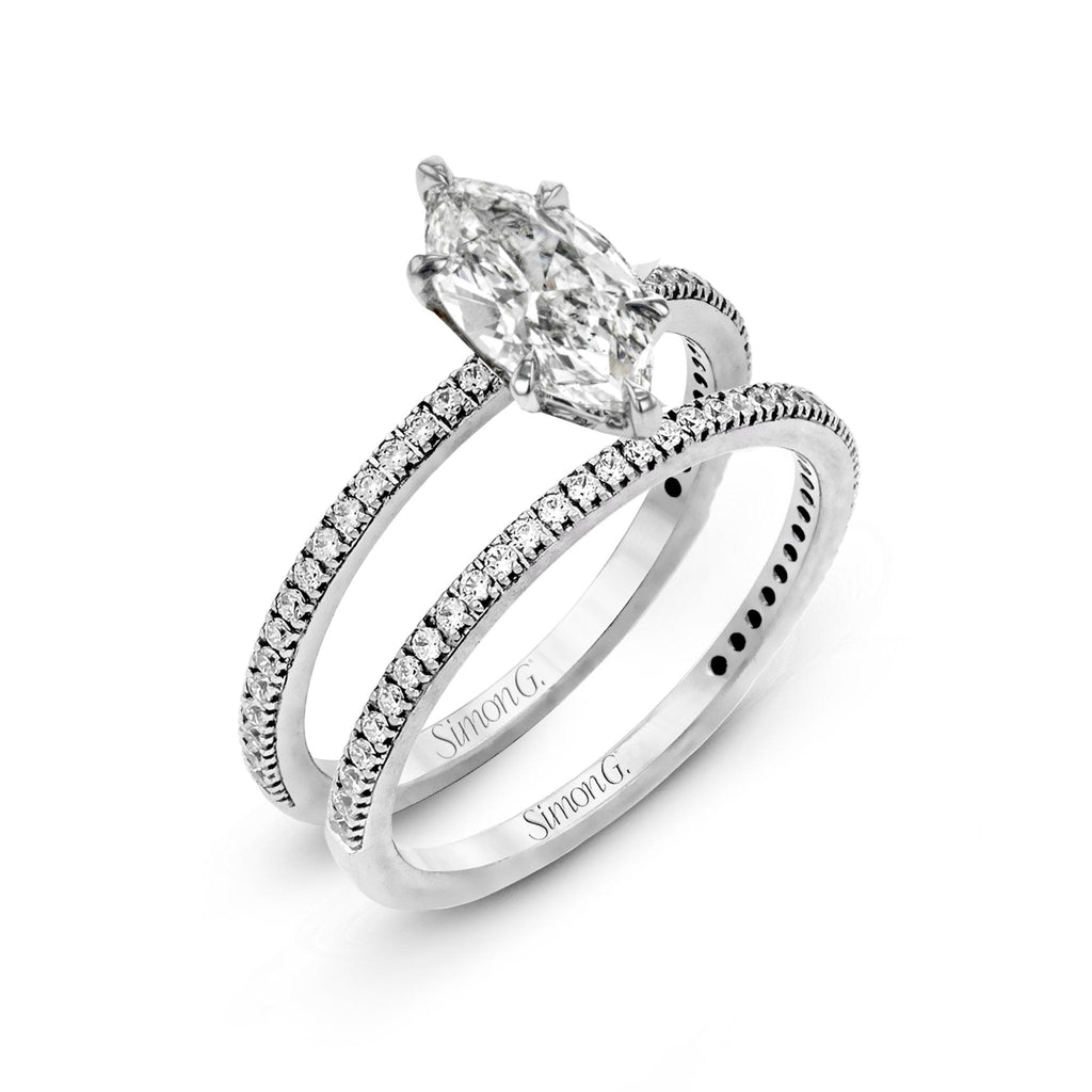 Marquise - cut Engagement Ring & Matching Wedding Band in 18k Gold with Diamonds - Simon G. Jewelry