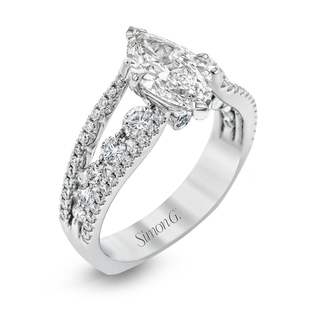 Marquise - Cut Split - Shank Engagement Ring In 18k Gold With Diamonds - Simon G. Jewelry