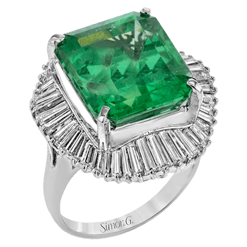 One - of - a - Kind Emerald Halo Ring In 18k Gold With Diamonds - Simon G. Jewelry