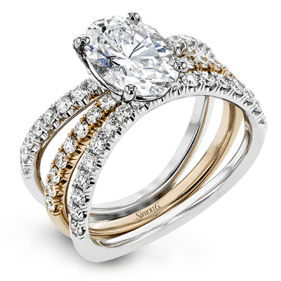 Oval - cut Engagement Ring & Matching Wedding Band in 18k Gold with Diamonds - Simon G. Jewelry