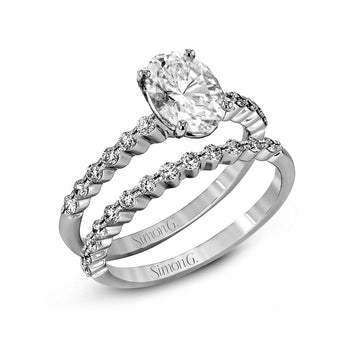 Oval - cut Engagement Ring & Matching Wedding Band in 18k Gold with Diamonds - Simon G. Jewelry