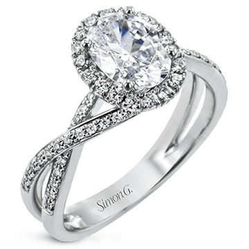 Oval - Cut Halo Criss - Cross Engagement Ring In 18k Gold With Diamonds - Simon G. Jewelry