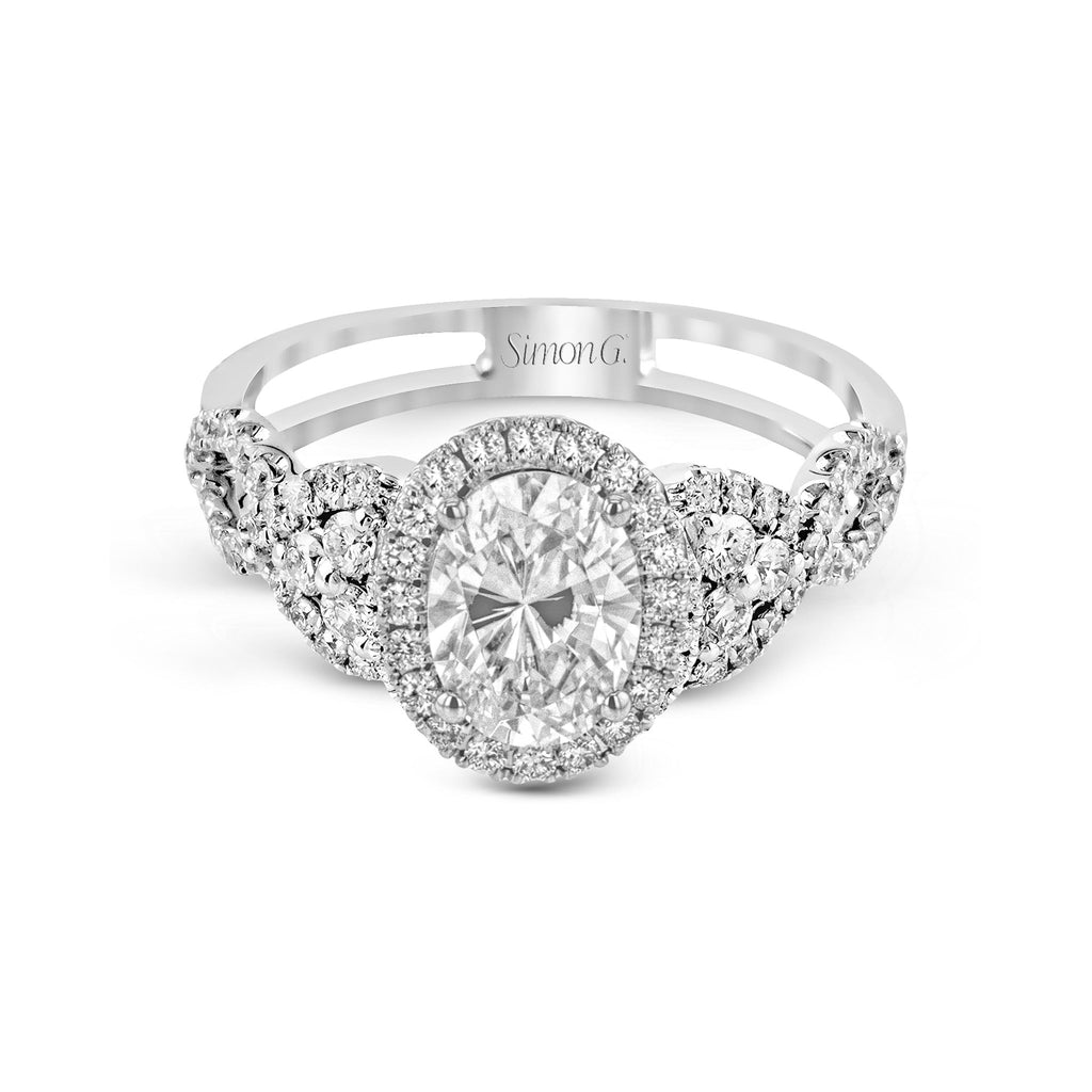 Oval - Cut Halo Engagement Ring In 18k Gold With Diamonds - Simon G. Jewelry