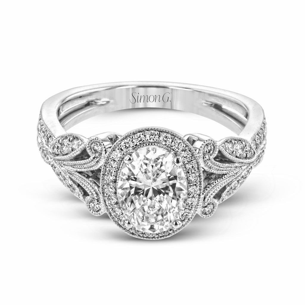 Oval - Cut Halo Engagement Ring In 18k Gold With Diamonds - Simon G. Jewelry