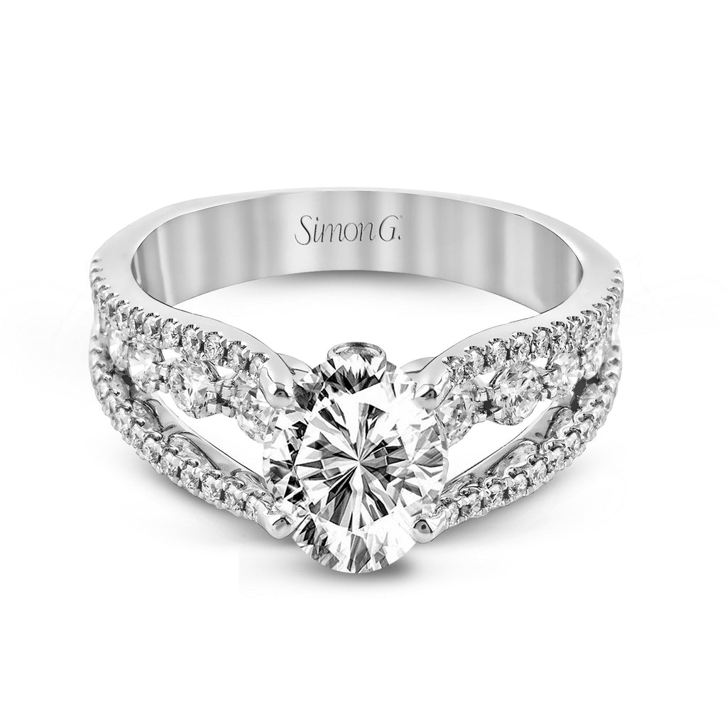 Oval - Cut Split - Shank Engagement Ring In 18k Gold With Diamonds - Simon G. Jewelry