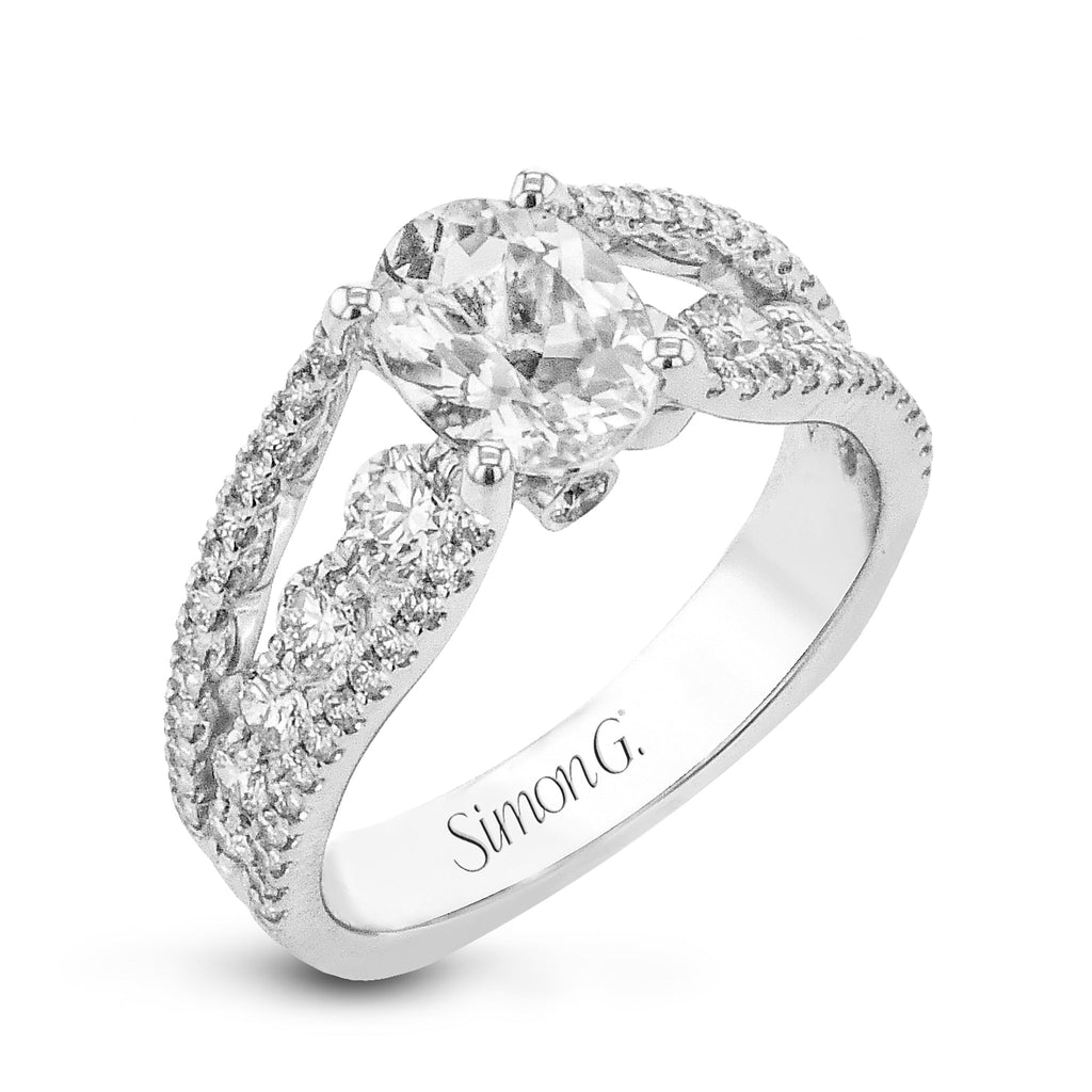 Oval - Cut Split - Shank Engagement Ring In 18k Gold With Diamonds - Simon G. Jewelry