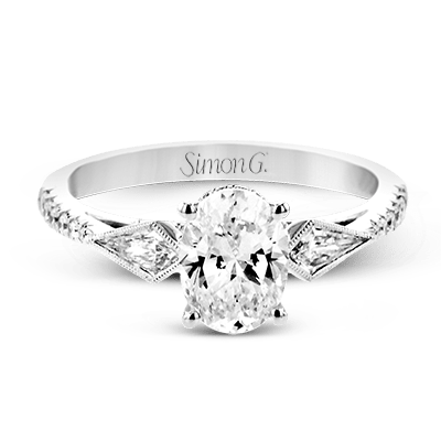 Oval - Cut Three - Stone Engagement Ring In 18k White Gold With Diamonds - Simon G. Jewelry