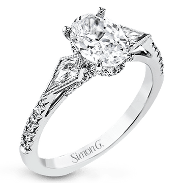 Oval - Cut Three - Stone Engagement Ring In 18k White Gold With Diamonds - Simon G. Jewelry