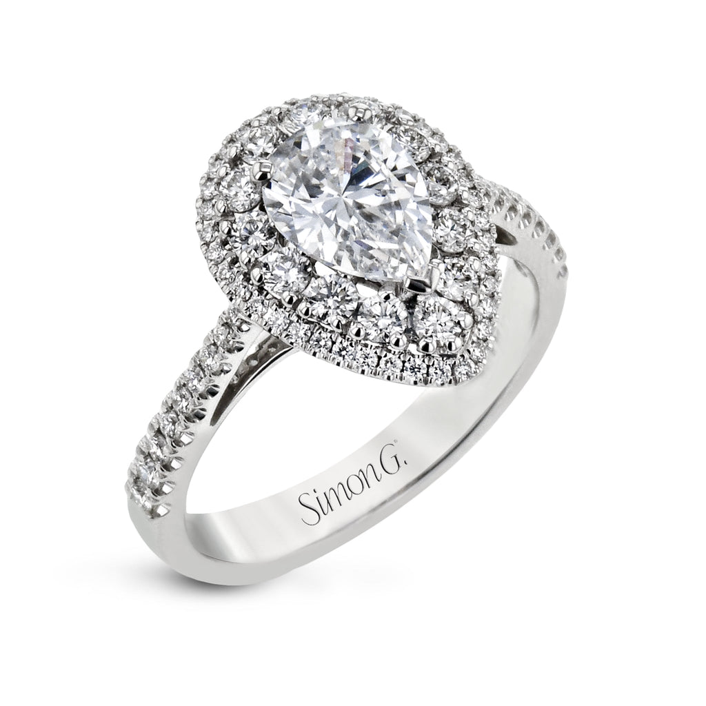 Pear - Cut Double - Halo Engagement Ring In 18k Gold With Diamonds - Simon G. Jewelry