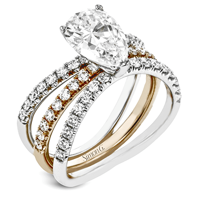 Pear - cut Engagement Ring & Matching Wedding Band in 18k Gold with Diamonds - Simon G. Jewelry