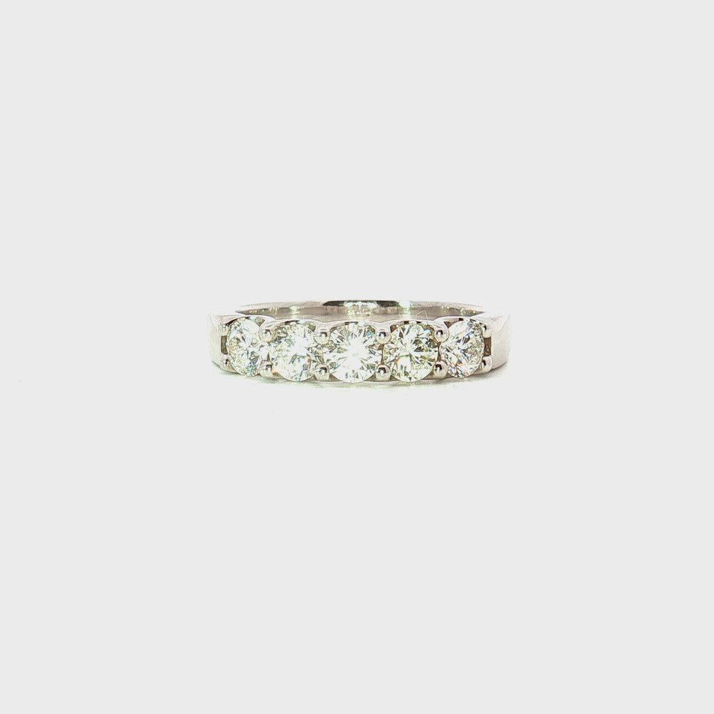 14K White Gold Five Stone Diamond Wedding Band