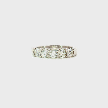 14K White Gold Five Stone Diamond Wedding Band