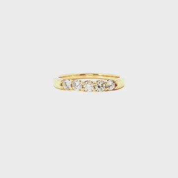 14K Yellow Gold Five Stone Diamond Wedding Band Half Carat Total Weight