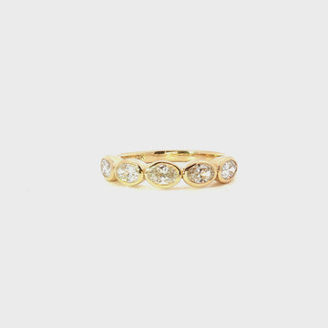 14K Yellow Gold East West Oval Diamond Wedding Band