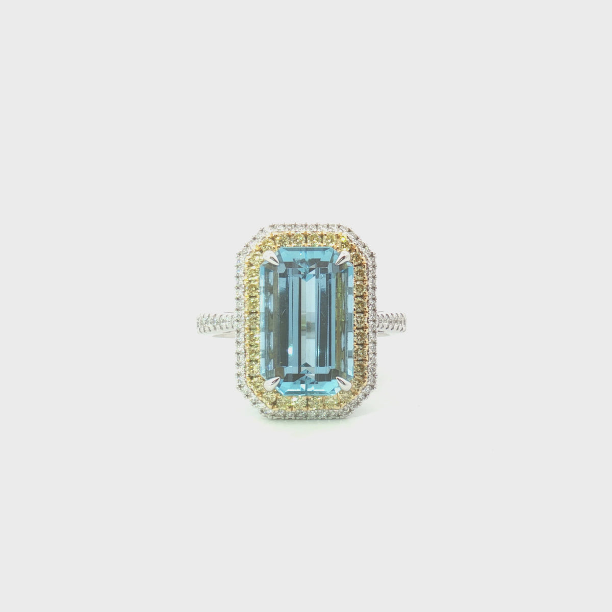 Simon G White and Yellow Gold Aquamarine Diamond Halo Fashion Ring