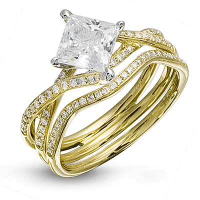 Princess - cut Criss - cross Engagement Ring & Matching Wedding Band in 18k Gold with Diamonds - Simon G. Jewelry