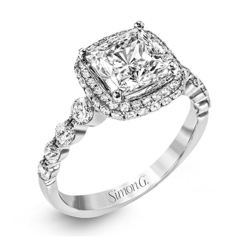 Princess - Cut Double - Halo Engagement Ring In 18k Gold With Diamonds - Simon G. Jewelry