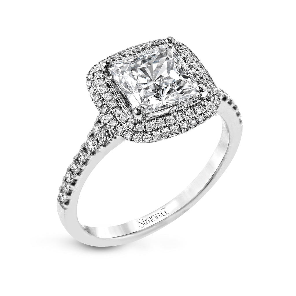 Princess - Cut Double - Halo Engagement Ring In 18k Gold With Diamonds - Simon G. Jewelry