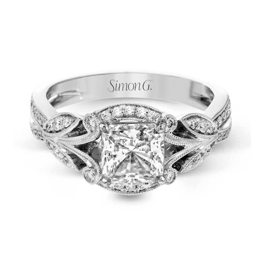 Princess - Cut Halo Engagement Ring In 18k Gold With Diamonds - Simon G. Jewelry