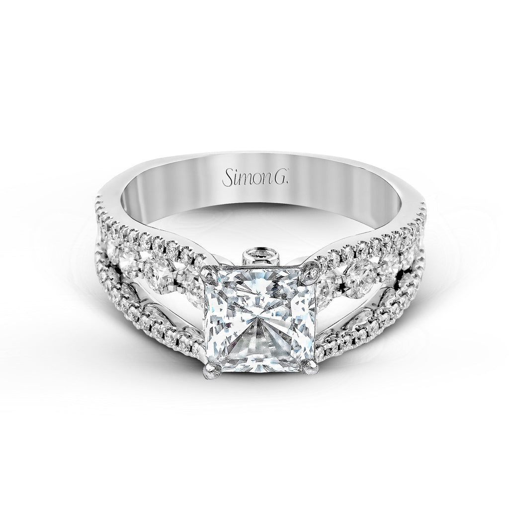 Princess - Cut Split - Shank Engagement Ring In 18k Gold With Diamonds - Simon G. Jewelry