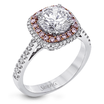 Round - cut Double Halo Engagement Ring in 18k Gold with Diamonds - Simon G. Jewelry