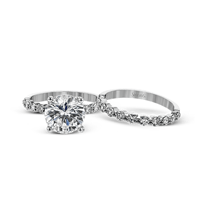 Round - cut Engagement Ring and Matching Wedding Band in 18k Gold with Diamonds - Simon G. Jewelry