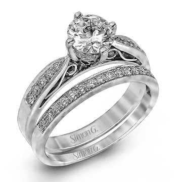 Round - cut Engagement Ring & Matching Wedding Band in 18k Gold with Diamonds - Simon G. Jewelry