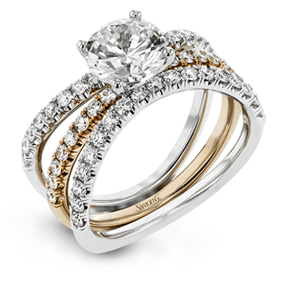 Round - cut Engagement Ring & Matching Wedding Band in 18k Gold with Diamonds - Simon G. Jewelry