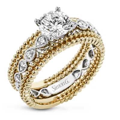 Round - cut Engagement Ring & Matching Wedding Band in 18k Gold with Diamonds - Simon G. Jewelry