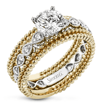 Round - cut Engagement Ring & Matching Wedding Band in 18k Gold with Diamonds - Simon G. Jewelry