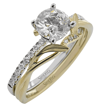 Round - cut Engagement Ring & Matching Wedding Band in 18k Gold with Diamonds - Simon G. Jewelry