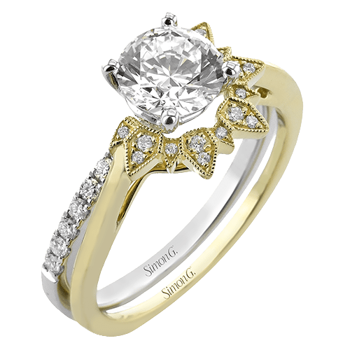 Round - cut Engagement Ring & Matching Wedding Band in 18k Gold with Diamonds - Simon G. Jewelry