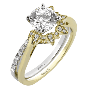 Round - cut Engagement Ring & Matching Wedding Band in 18k Gold with Diamonds - Simon G. Jewelry