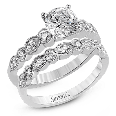 Round - cut Engagement Ring & Matching Wedding Band in 18k Gold with Diamonds - Simon G. Jewelry