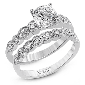 Round - cut Engagement Ring & Matching Wedding Band in 18k Gold with Diamonds - Simon G. Jewelry