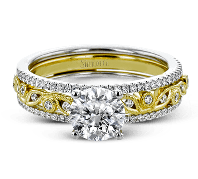 Round - cut Engagement Ring & Matching Wedding Band in 18k Gold with Diamonds - Simon G. Jewelry