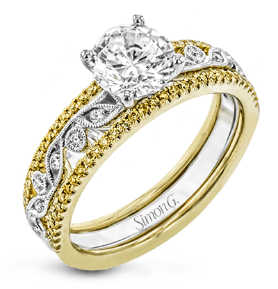 Round - cut Engagement Ring & Matching Wedding Band in 18k Gold with Diamonds - Simon G. Jewelry