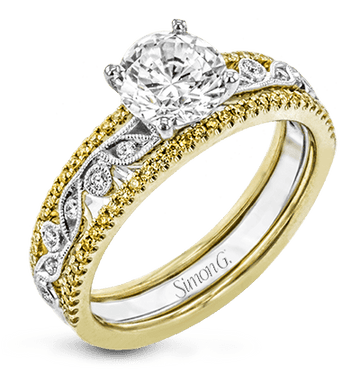 Round - cut Engagement Ring & Matching Wedding Band in 18k Gold with Diamonds - Simon G. Jewelry