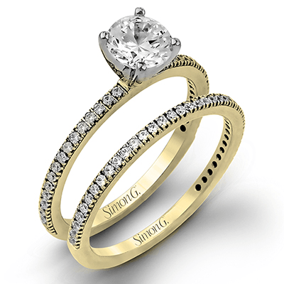 Round - cut Engagement Ring & Matching Wedding Band in 18k Gold with Diamonds - Simon G. Jewelry