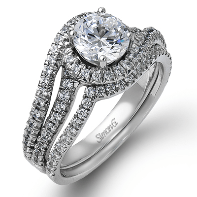 Round - cut Engagement Ring & Matching Wedding Band in 18k Gold with Diamonds - Simon G. Jewelry