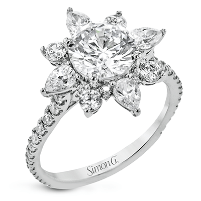 Round - Cut Flower Halo Engagement Ring In 18k Gold With Diamonds - Simon G. Jewelry