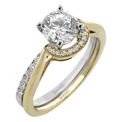 Round - cut Half - Halo Engagement Ring & Matching Wedding Band in 18k Gold with Diamonds - Simon G. Jewelry