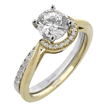 Round - cut Half - Halo Engagement Ring & Matching Wedding Band in 18k Gold with Diamonds - Simon G. Jewelry